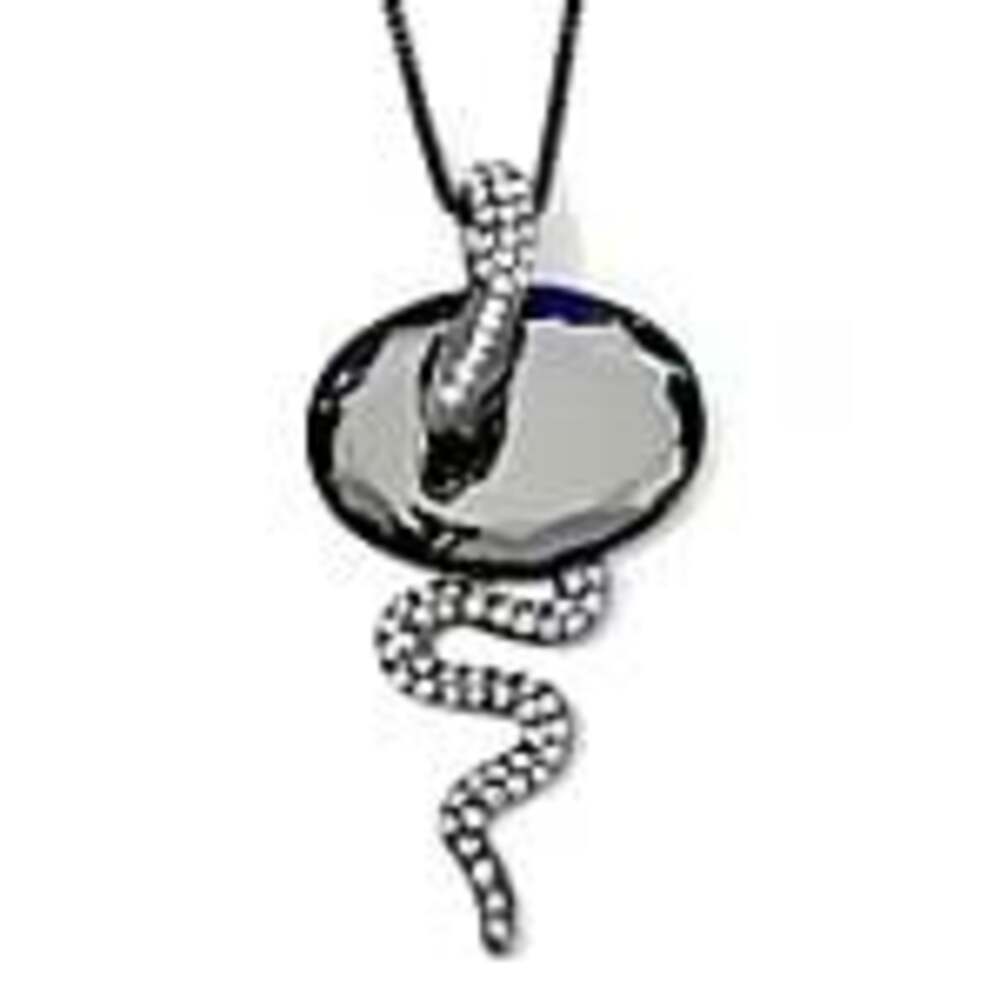 Austrian Crystal Snake Pendant Necklace in Silver Tone with Oval Black Glass Sto